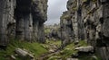 Dark And Ominous British Landscape: A Symmetrical Asymmetry Of Karst And Sharp Boulders