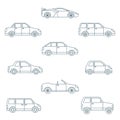 Dark outline various body types of cars icons collection