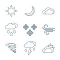 Dark outline weather forecast icons set Royalty Free Stock Photo