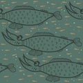 Dark pattern with large and small red fishes