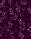 Dark pattern witl flowers line art Royalty Free Stock Photo