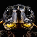 Dark patterned turtle face with intense eyes and scale Royalty Free Stock Photo
