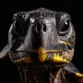 Dark patterned turtle face with intense eyes and scale Royalty Free Stock Photo
