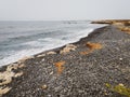 Dark pebbles on Atlantic Ocean beach