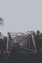 Dark pedestrian bridge with sky and tree