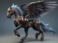 Dark pegasus, horse with wings, with armor, 3d illustration.Generative AI Royalty Free Stock Photo