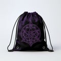 Black And Purple Drawstring Bag With Occultic Pentagram Design Royalty Free Stock Photo