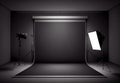 Dark photo studio, black background for product presentation - AI generated image