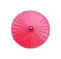 Dark pink oil paper umbrella with water drops top view isolated on white background and clipping path Royalty Free Stock Photo