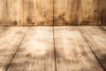 Dark plank wood floor and wall background.