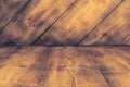 Dark plank wood floor and wall texture perspective background. Royalty Free Stock Photo