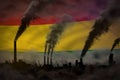 Dark pollution fight against climate change concept - industrial 3D illustration of industrial chimneys heavy smoke on Bolivia