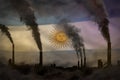 Dark pollution, fight against climate change concept - industry chimneys heavy smoke on Argentina flag background - industrial 3D