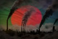 Dark pollution, fight against climate change concept - plant chimneys heavy smoke on Bangladesh flag background - industrial 3D