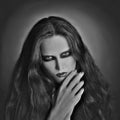 Dark portrait gothic woman artistic black white Royalty Free Stock Photo