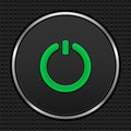 Vector metallic power button with green light. Royalty Free Stock Photo