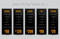 Dark pricing tables - set of five price banner templates suitable for web and e-shops Royalty Free Stock Photo