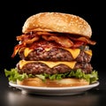 Dark Proportions: Indulge In The Ultimate Bacon And Cheese Burger Royalty Free Stock Photo