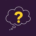 A dark purple background featuring a white cloud-shaped thought bubble with a bright Royalty Free Stock Photo