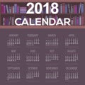 2018 Dark Purple Book Shelves Library Concept Printable Calendar Starts Sunday Royalty Free Stock Photo