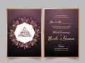 Dark Purple and Golden Arabesque Wedding Invitation Cards In Front And Back