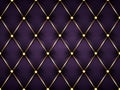 Dark purple leather capitone background texture. Violet glossy upholstery premium dark fabric texture. Retro Chesterfield style
