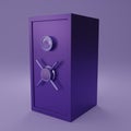 Dark purple Safe box on light purple background. Closed metallic safe box. Realistic metal safe. Close security magenta metal safe