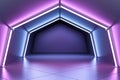 Dark purple wall in the end of modern tunnel with neon shadows lamps Royalty Free Stock Photo