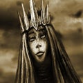 Dark queen with crown. Monochrome background