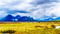 Dark rain clouds on a cold spring day at over the Pitt River and the lagoons of Pitt-Addington Marsh in Pitt Polder at Maple Ridge Royalty Free Stock Photo