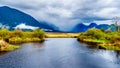 Dark rain clouds on a cold spring day at over the Pitt River and the lagoons of Pitt-Addington Marsh in Pitt Polder at Maple Ridge Royalty Free Stock Photo