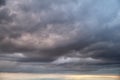 Dark rain clouds in the evening sky. Dramatic sky with an coming cloudy cyclone of bad weather