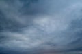 Dark rain clouds in the evening sky. Dramatic sky with an coming cloudy cyclone of bad weather