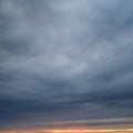 Dark rain clouds in the evening sky. Dramatic sky with an coming cloudy cyclone of bad weather