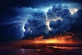 Dark Rain clouds lightening weather. Generate Ai Royalty Free Stock Photo