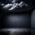 Dark, rainy storm cloud in an empty dark room - ai generated image Royalty Free Stock Photo