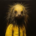 Dark Realism: A Captivating Painting Of A Yellow Porcupine