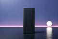 Dark rectangular prism with glowing orb and pink horizon line object geometric Royalty Free Stock Photo