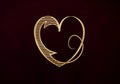 Dark red background with luxery golden heart. Valentines day illustration