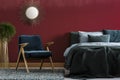 Dark red bedroom interior Royalty Free Stock Photo