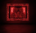 Dark red bloody wall with frame and floor interior Royalty Free Stock Photo