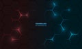 Dark red and blue hexagon abstract technology background with blue and red colored bright flashes Royalty Free Stock Photo