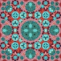 Dark red bright blue green circles square lace seamless pattern