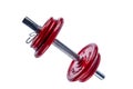 A red dumbbell isolated on a white background, without reflection Royalty Free Stock Photo