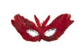 Dark carnival red feather mask with silver beads