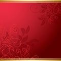 Dark red floral card with gold ribbons - vector