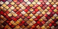 Elegant dark red and golden fish scale mosaic background wall Royalty Free Stock Photo