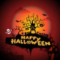 Dark Red Happy Halloween Background Illustration with scary tree Royalty Free Stock Photo