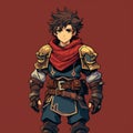 Dark Red And Light Indigo Anime Character With Armor And Scarf: Renaissance-inspired Fire Emblem Style Royalty Free Stock Photo