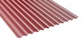 Dark red metal corrugated roof sheet stack - front view. Royalty Free Stock Photo